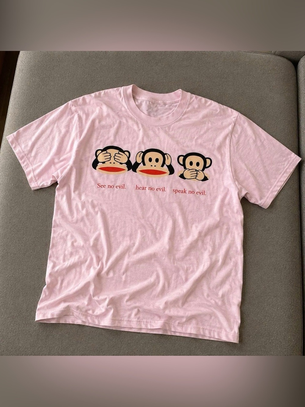 Pink Short-Sleeve Tee with Three Monkey Graphic